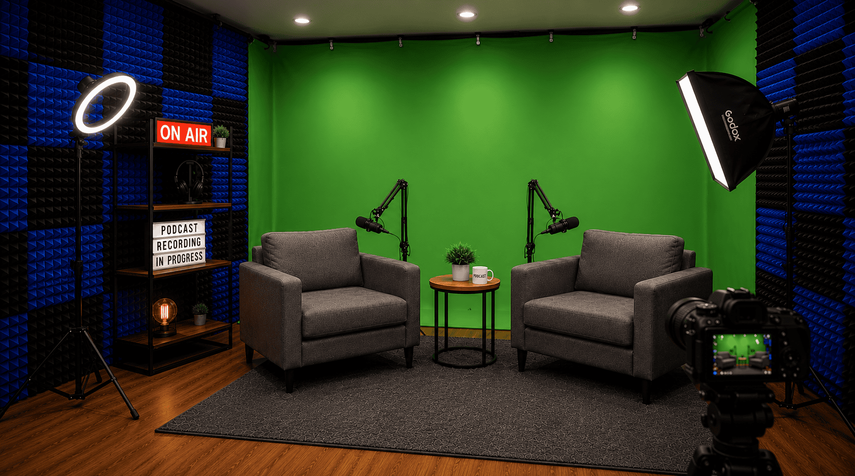 Podcast production studio setup